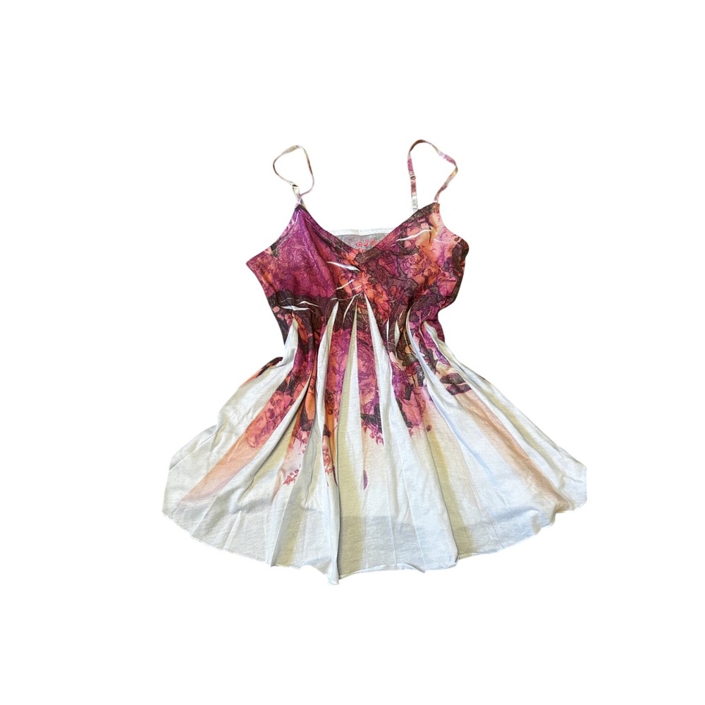 Mudd Womens Babydoll Cami Top Pink Purple Floral Abstract Pleated Flare‎ Medium